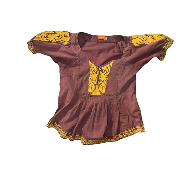 Roberta freymann  New York size xs brown Vneck Short Sleeves Boho Cottagecore - Picture 1 of 6